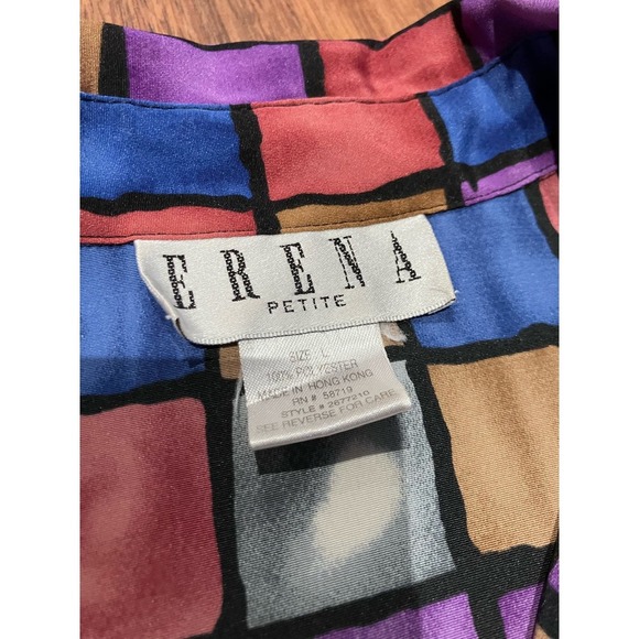 ERENA Vintage Blouse Sz Large Purple Fuchsia Pink Geometric Patchwork Look Shirt - Picture 3 of 7